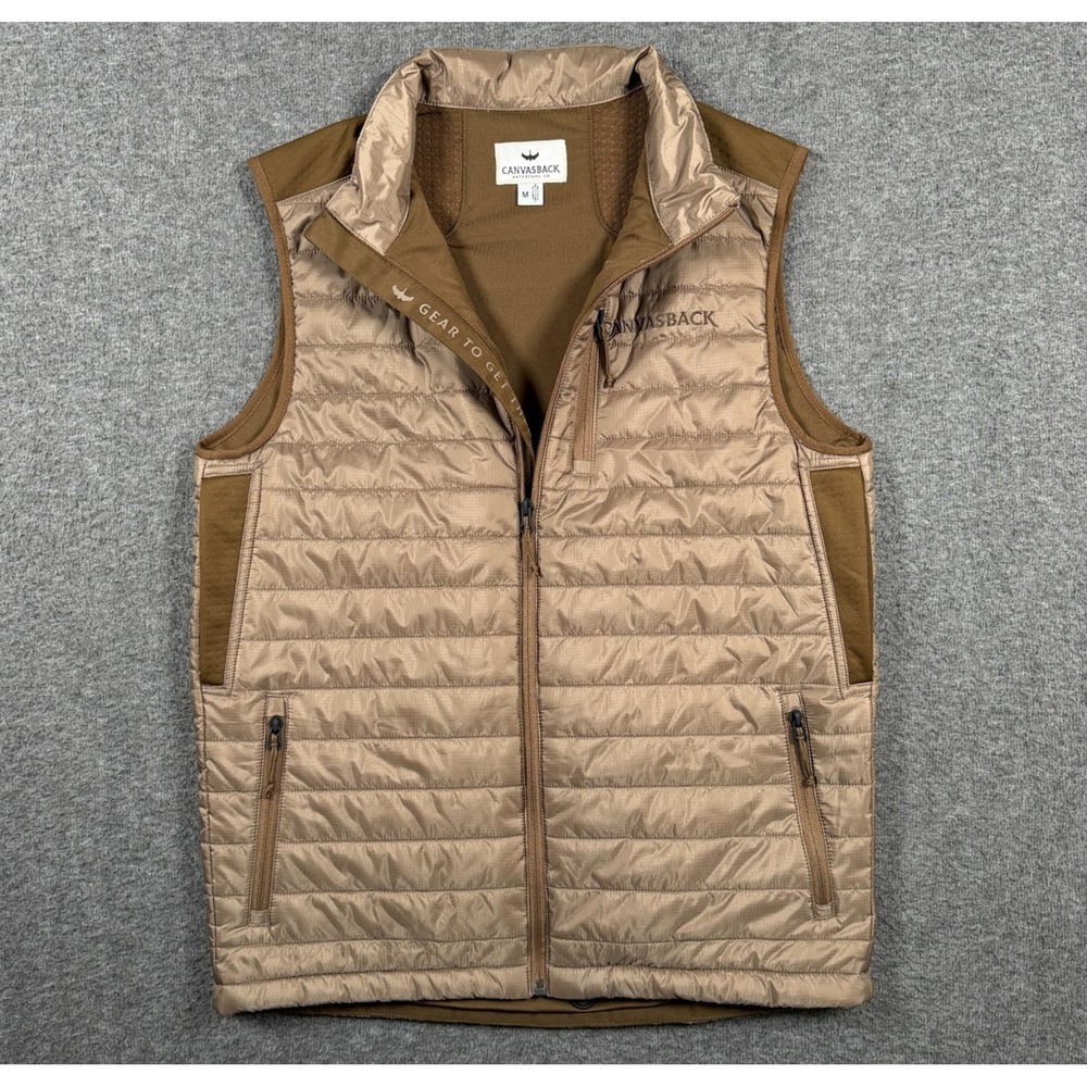CanvasBack Waterfowl Vest Mens Medium Brown Insulated Puffer Full Zip C4000001